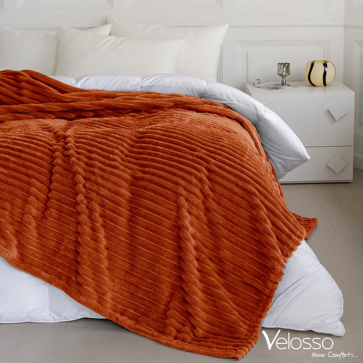 Orange Super Chunky Cord Faux Mink Blanket