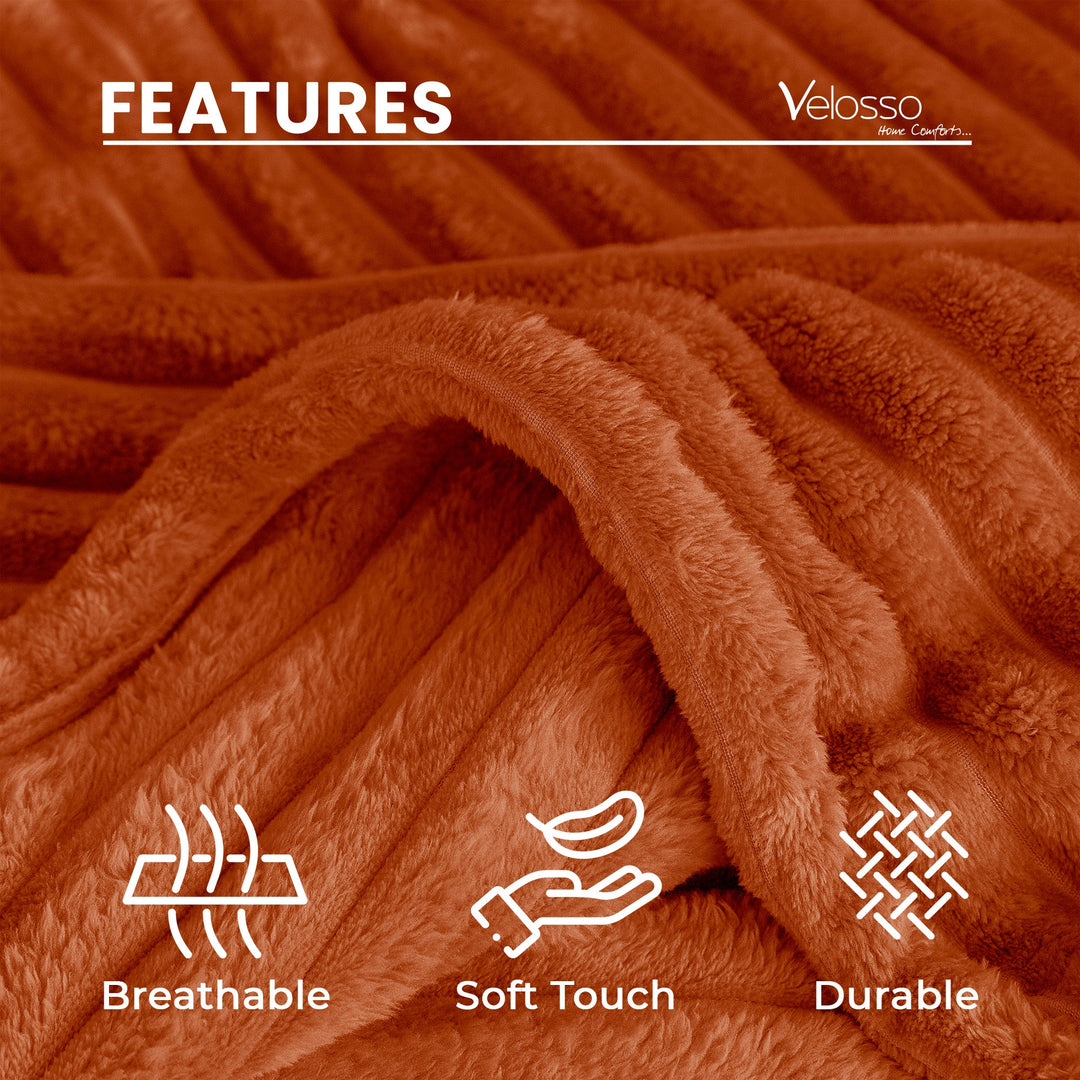 Orange Super Chunky Cord Faux Mink Blanket