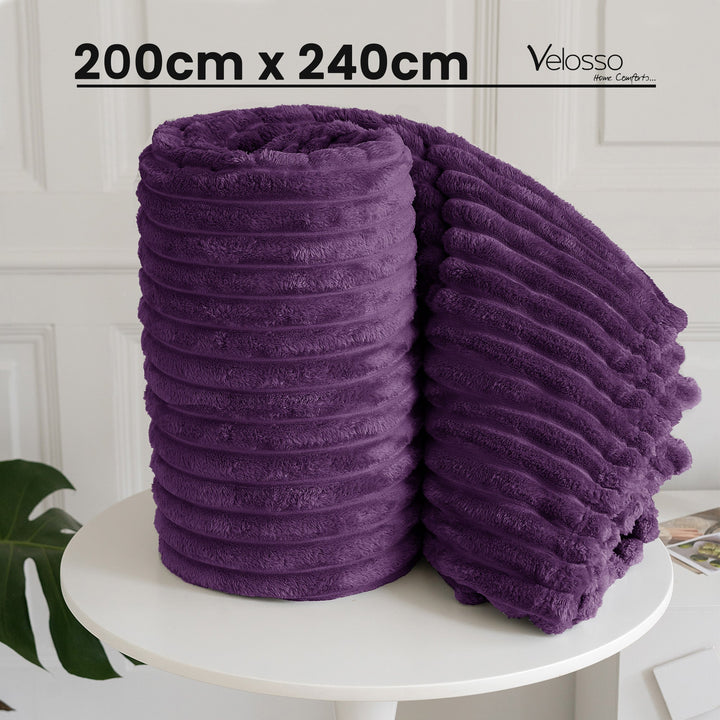 Aubergine Super Chunky Cord Faux Mink Blanket