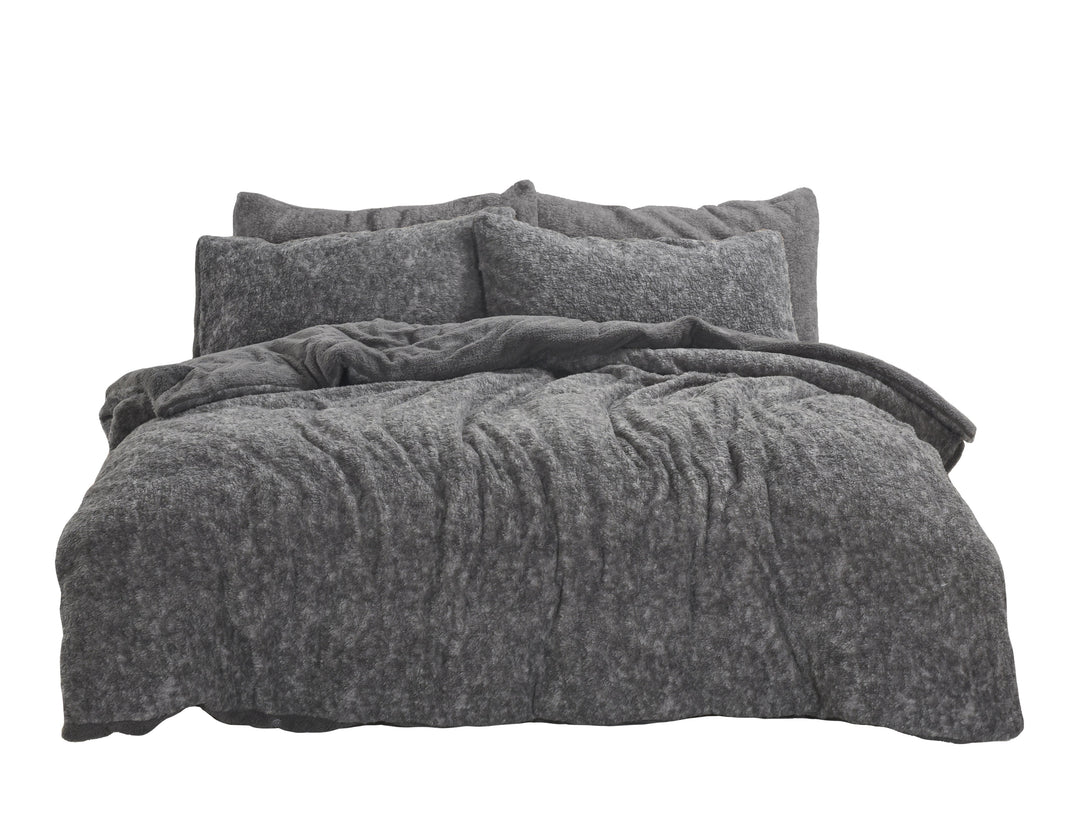 Marl Teddy Fleece Duvet Cover Set Charcoal
