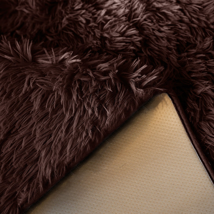 Chocolate Brown Shaggy Anti Slip Sponge Cushioned Rug