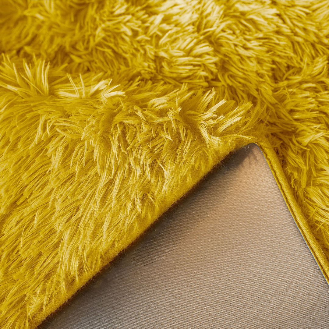 Ochre Yellow Shaggy Anti Slip Sponge Cushioned Area Rug