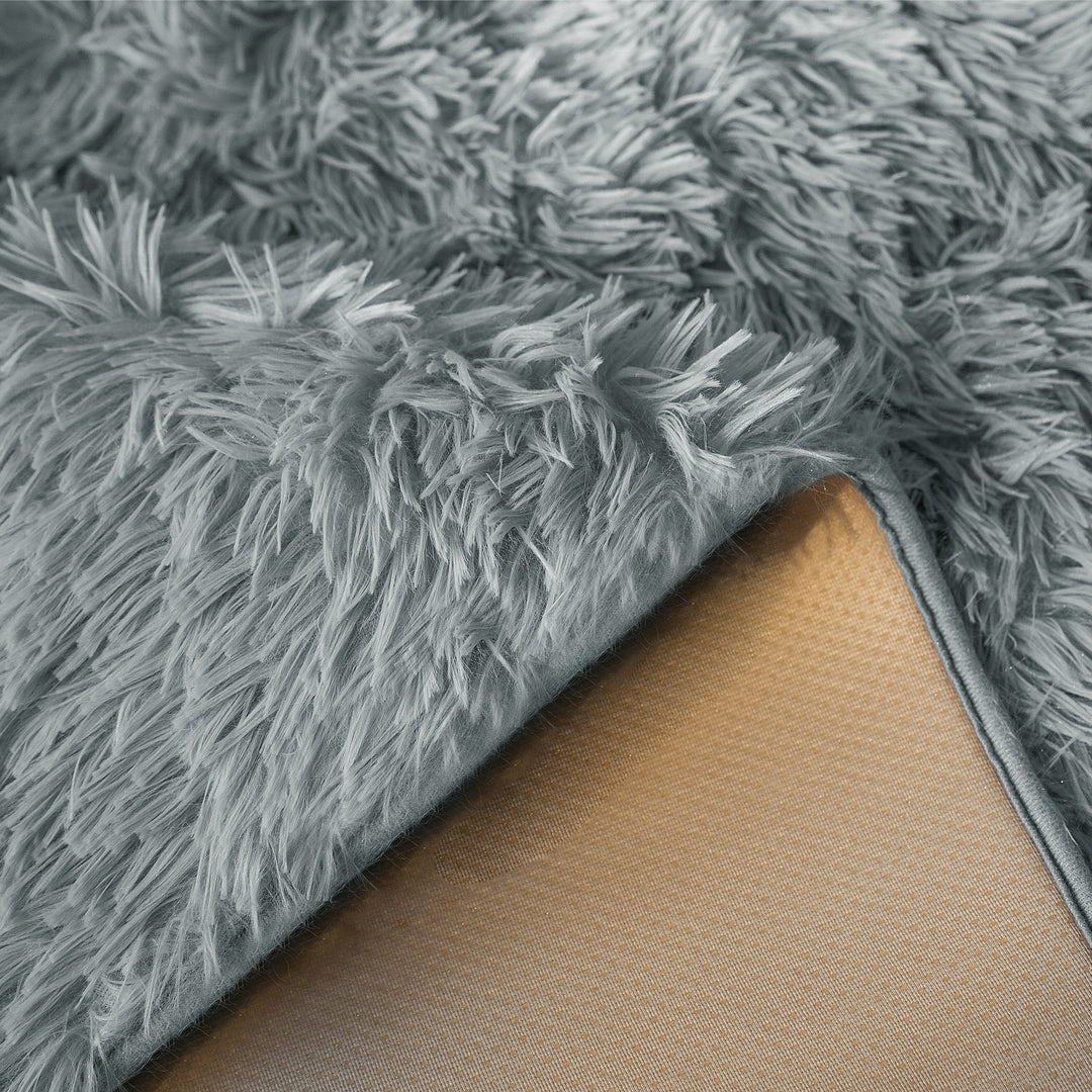 Silver Shaggy Anti Slip Sponge Cushioned Area Rug