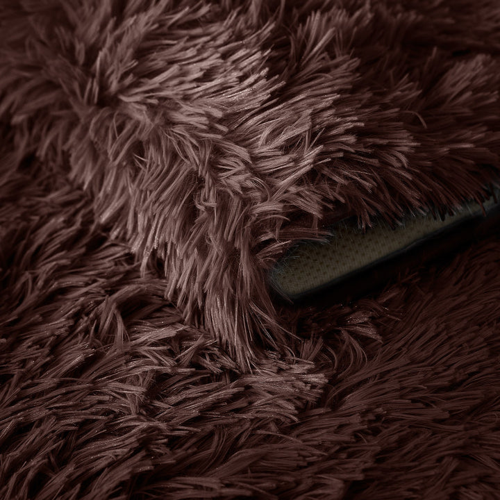 Chocolate Brown Shaggy Anti Slip Sponge Cushioned Rug