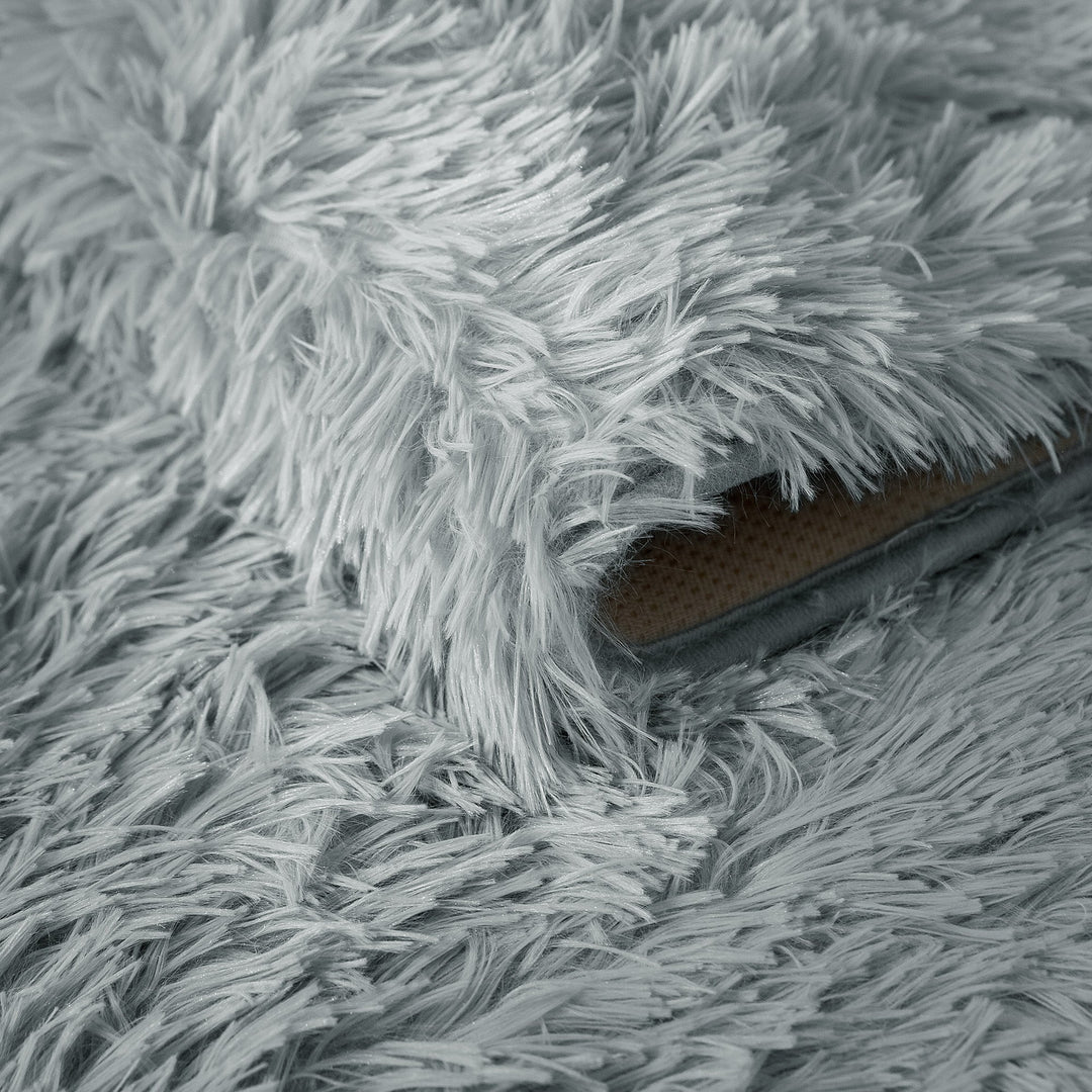 Silver Shaggy Anti Slip Sponge Cushioned Area Rug