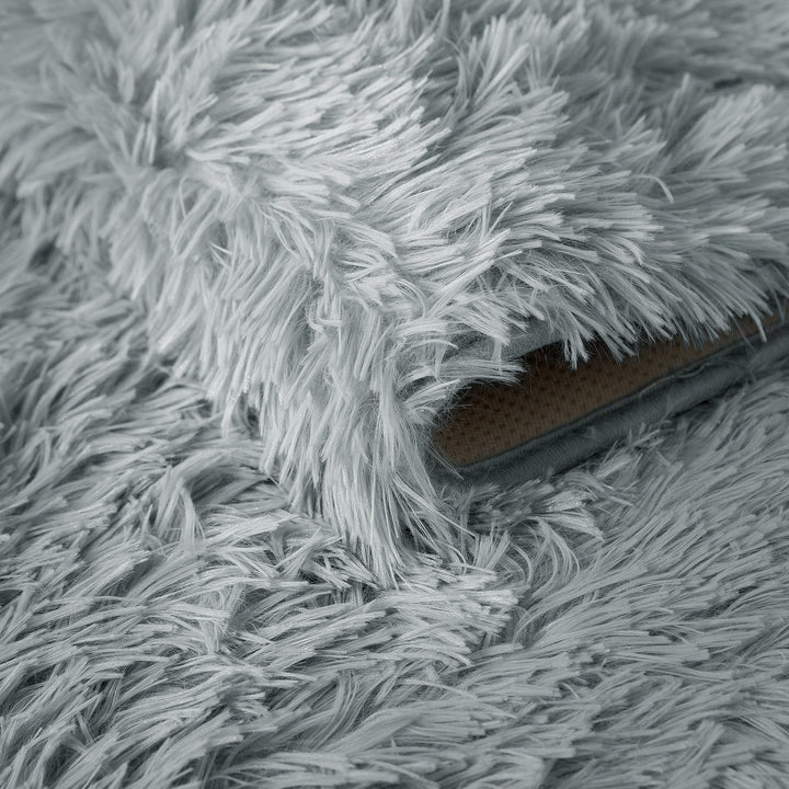 Silver Shaggy Anti Slip Sponge Cushioned Area Rug