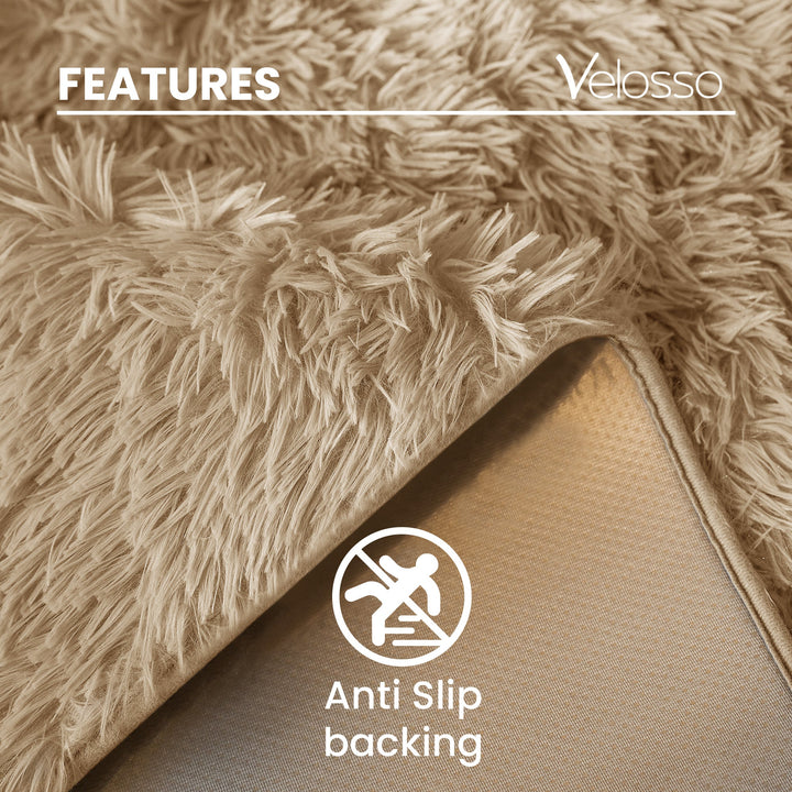 Beige Shaggy Anti Slip Sponge Cushioned Area Rug