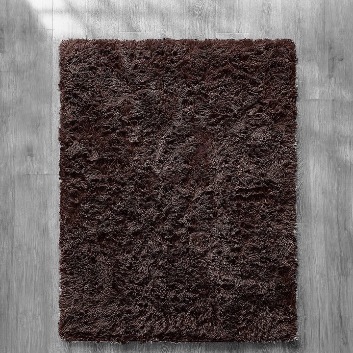 Chocolate Brown Shaggy Anti Slip Sponge Cushioned Rug