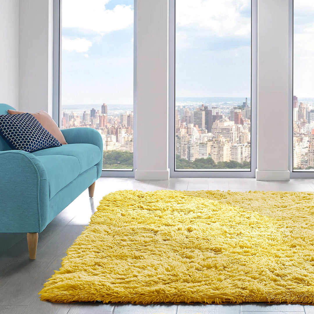 Ochre Yellow Shaggy Anti Slip Sponge Cushioned Area Rug