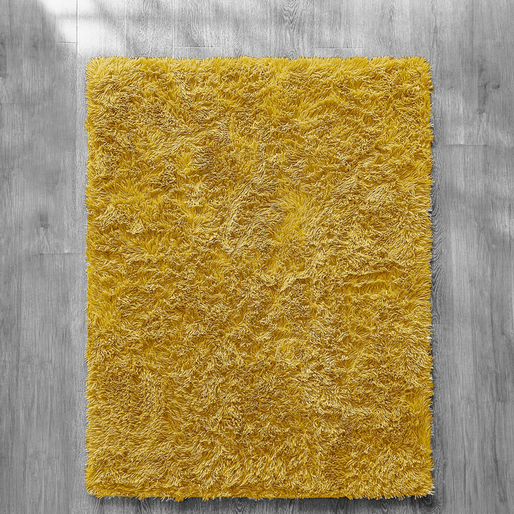 Ochre Yellow Shaggy Anti Slip Sponge Cushioned Area Rug