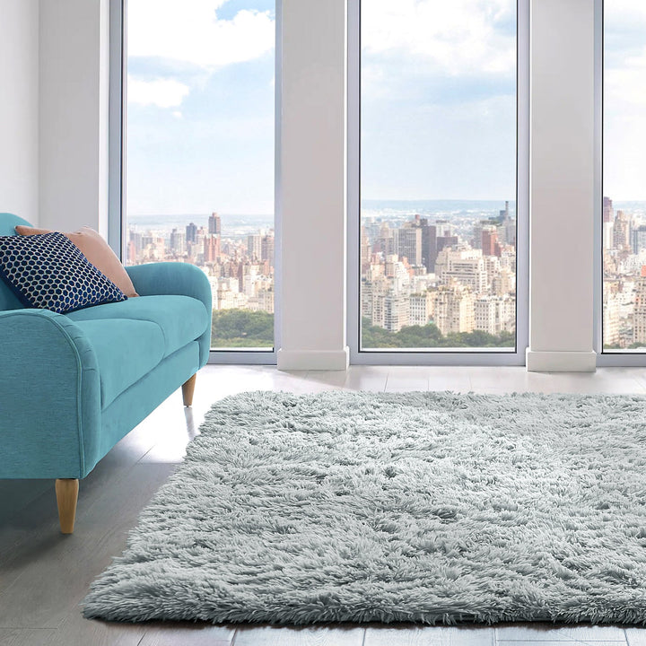 Silver Shaggy Anti Slip Sponge Cushioned Area Rug