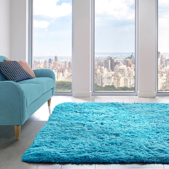 Teal Shaggy Anti Slip Sponge Cushioned Area Rug