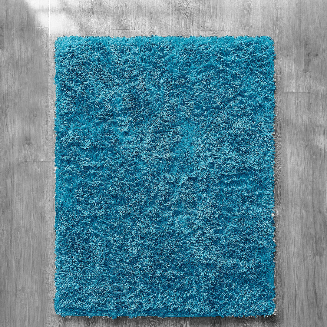 Teal Shaggy Anti Slip Sponge Cushioned Area Rug