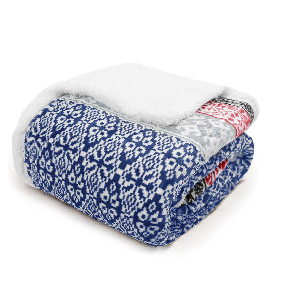 Luxury Aztec Sherpa Reverse Throw - Navy