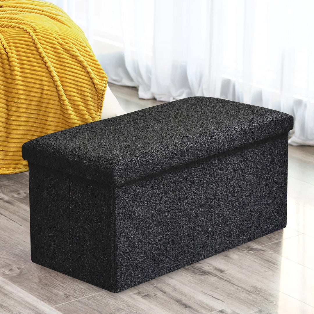 Boucle Black Foldable 2 Seater Storage Box