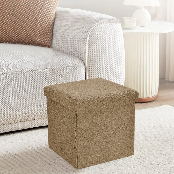 Boucle Beige Foldable 2 Seater Storage Box
