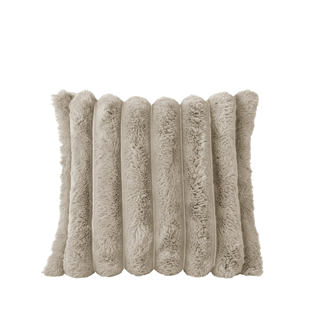 Faux Rabbit Fur Cord Filled Cushion Natural