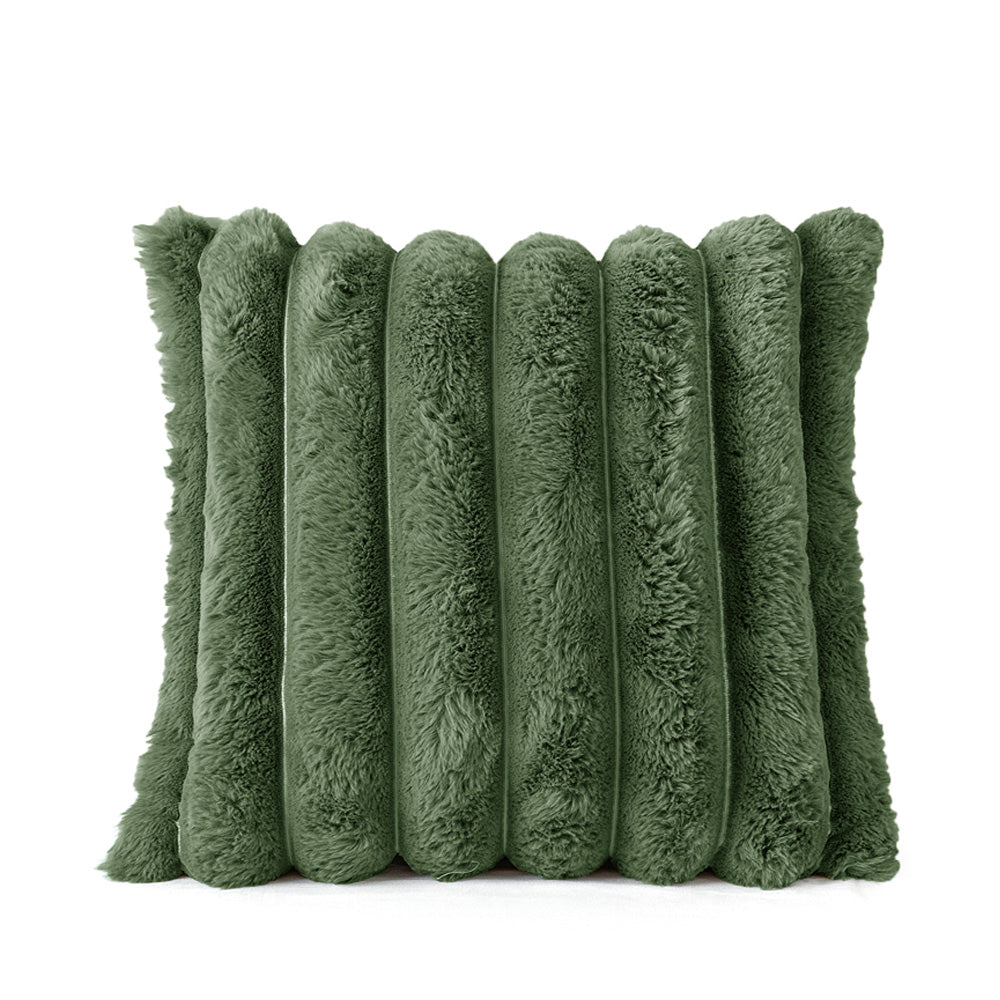 Faux Rabbit Fur Cord Filled Cushion Olive