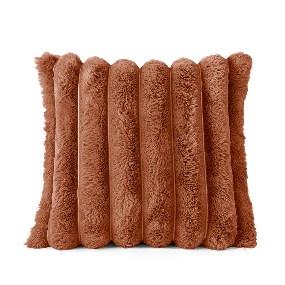 Faux Rabbit Fur Cord Filled Cushion Orange