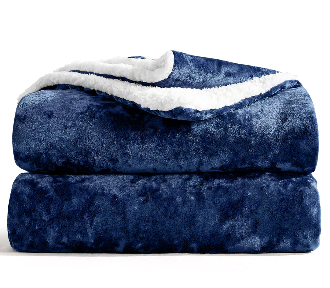 Crushed Velvet Chunky Sherpa Back Throw Navy