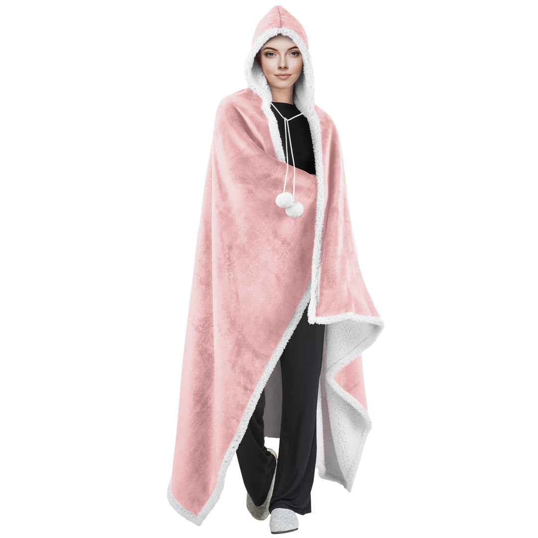 Pom Pom Blush Pink Hooded Blanket