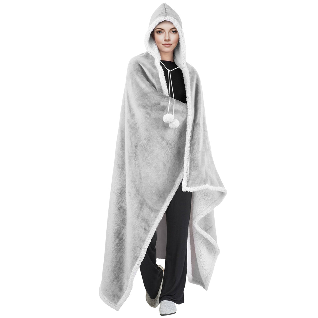 Pom Pom Grey Hooded Blanket