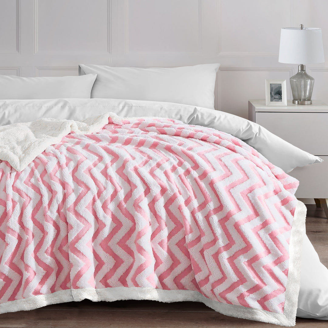Pink Jacquard Chevron Sherpa Fleece Throw