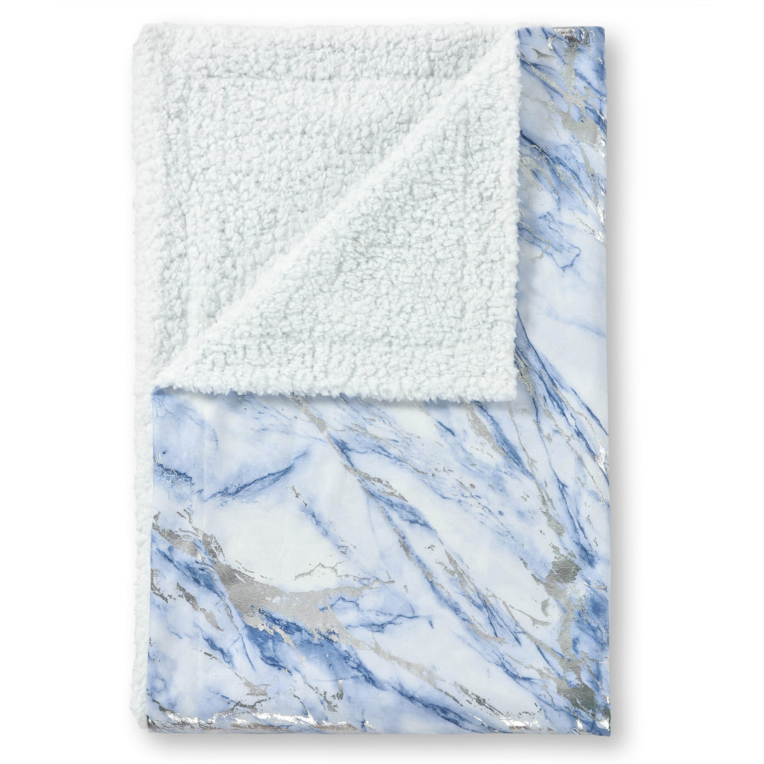 Marble Foil Printed Sherpa Throw Blue