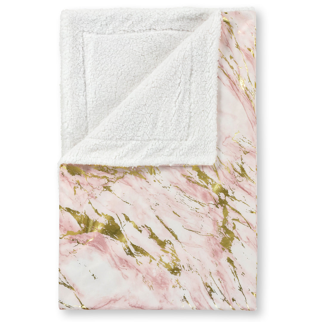 Metallic Foil Pink Marble Sherpa Silver Throw