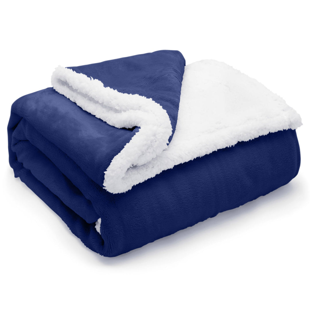Plain Flannel Sherpa Navy Blanket