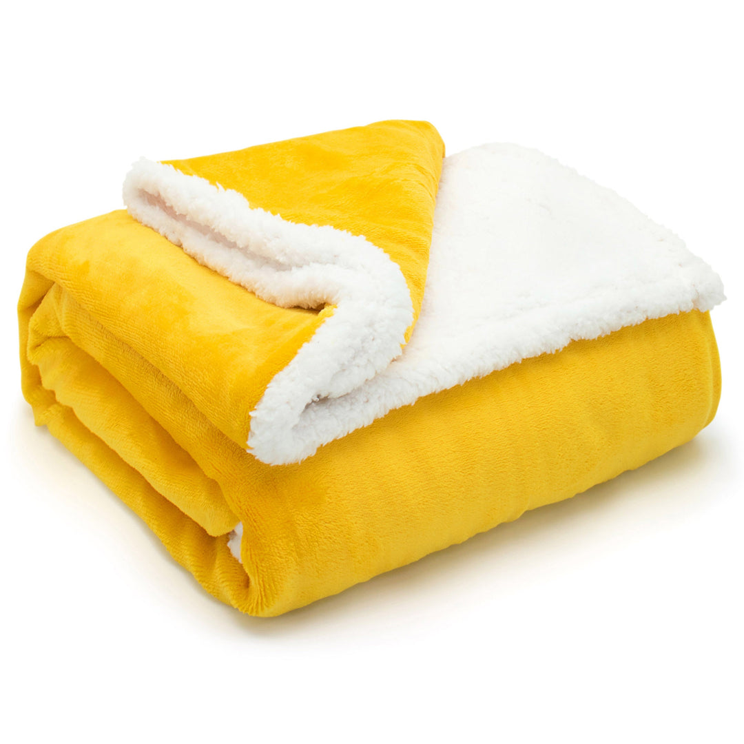 Plain Flannel Sherpa Ochre Blanket