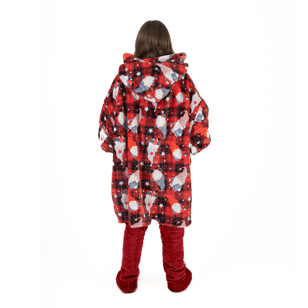Red Tartan Check Gonks Hoodie Blanket