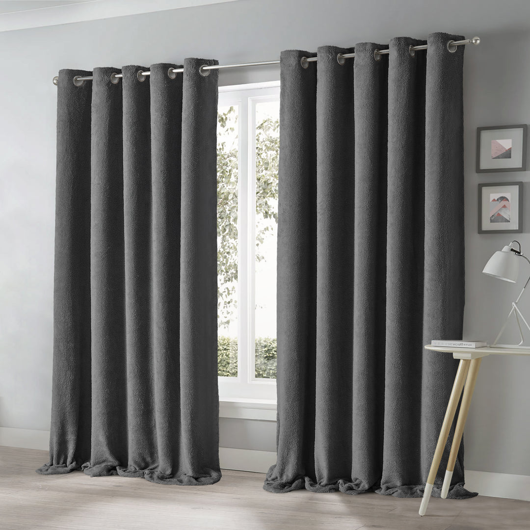 Teddy Charcoal Ringtop Eyelet Curtain