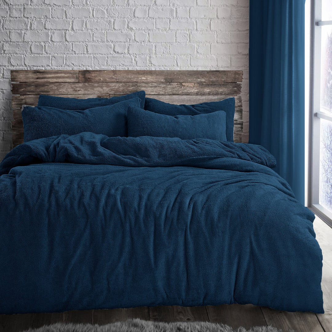 Navy Teddy Fleece Duvet Cover & Pillowcase Set