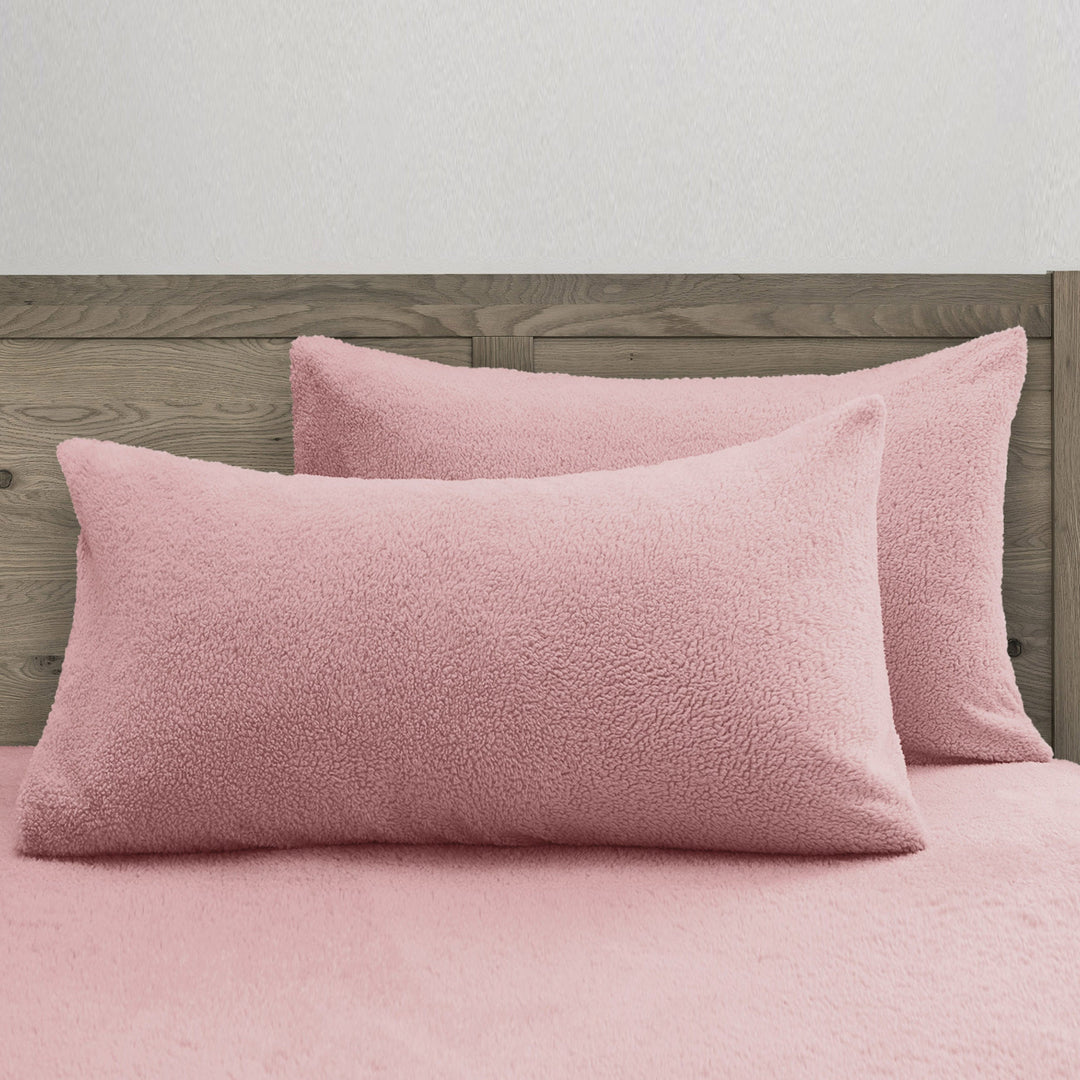Teddy Fleece Pillowcases Pair Blush Pink