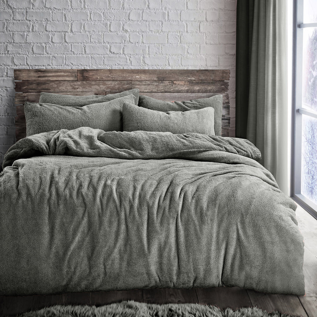 Sterling Grey Teddy Fleece Duvet Cover Set