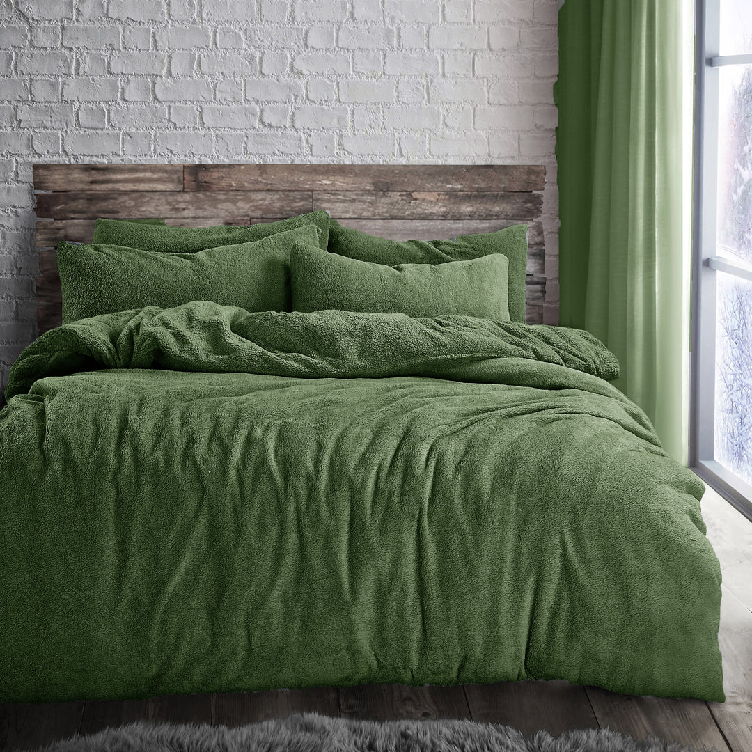 Olive Teddy Fleece Duvet Cover Set