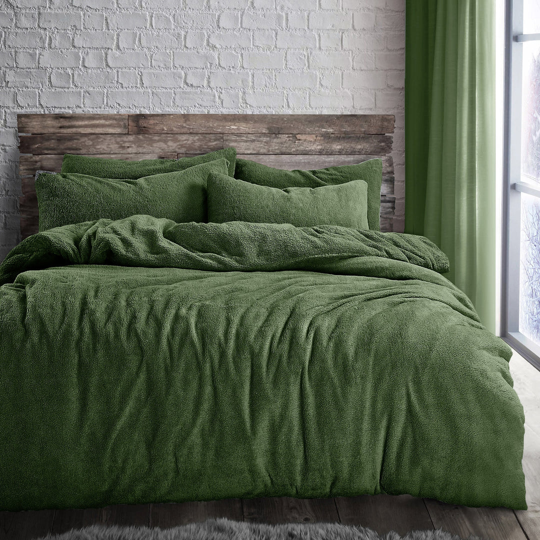Olive Teddy Fleece Duvet Cover & Pillowcase Set