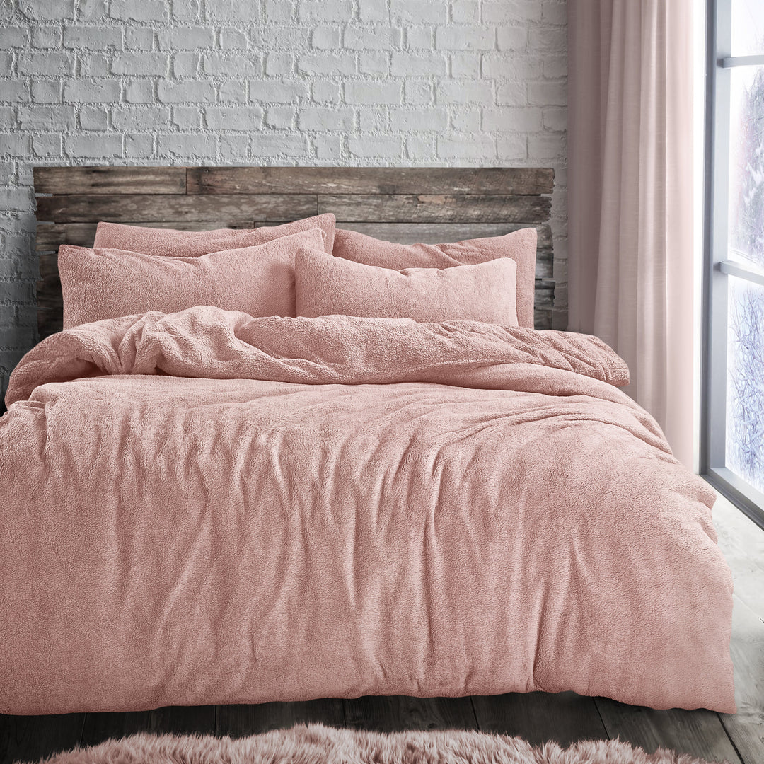 Blush Pink Teddy Fleece Duvet Cover & Pillowcase Set