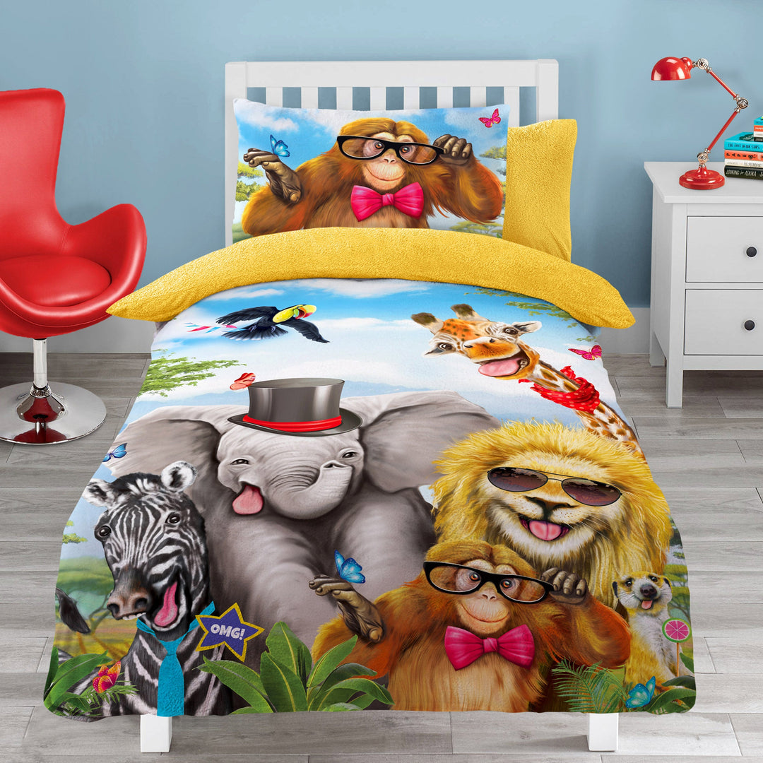 Selfie Animals Teddy Fleece Duvet Cover & Pillowcase Set