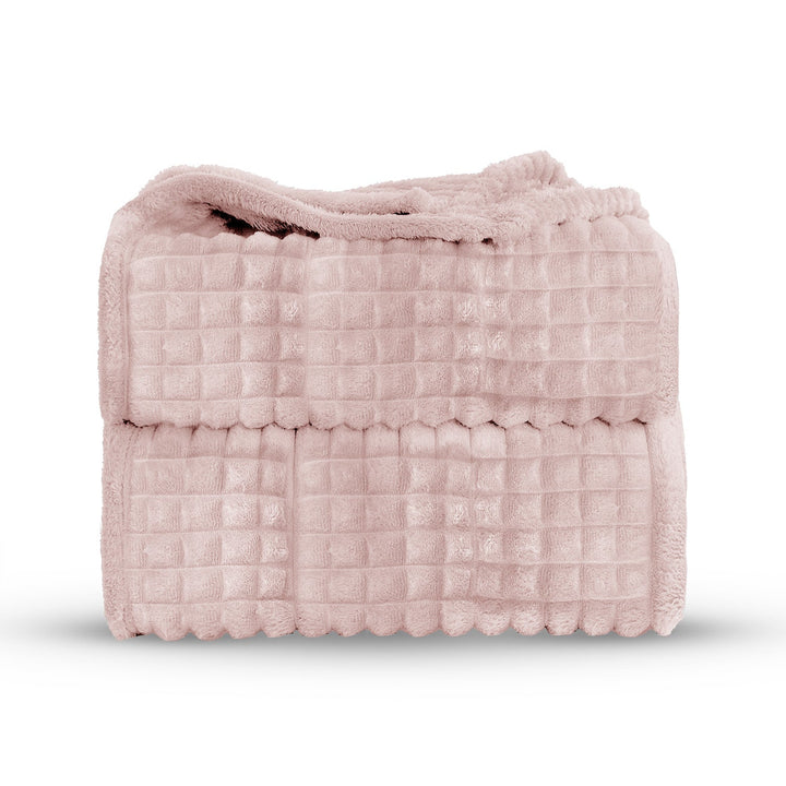 Super Chunky Waffle Plush Soft Blanket - Blush Pink