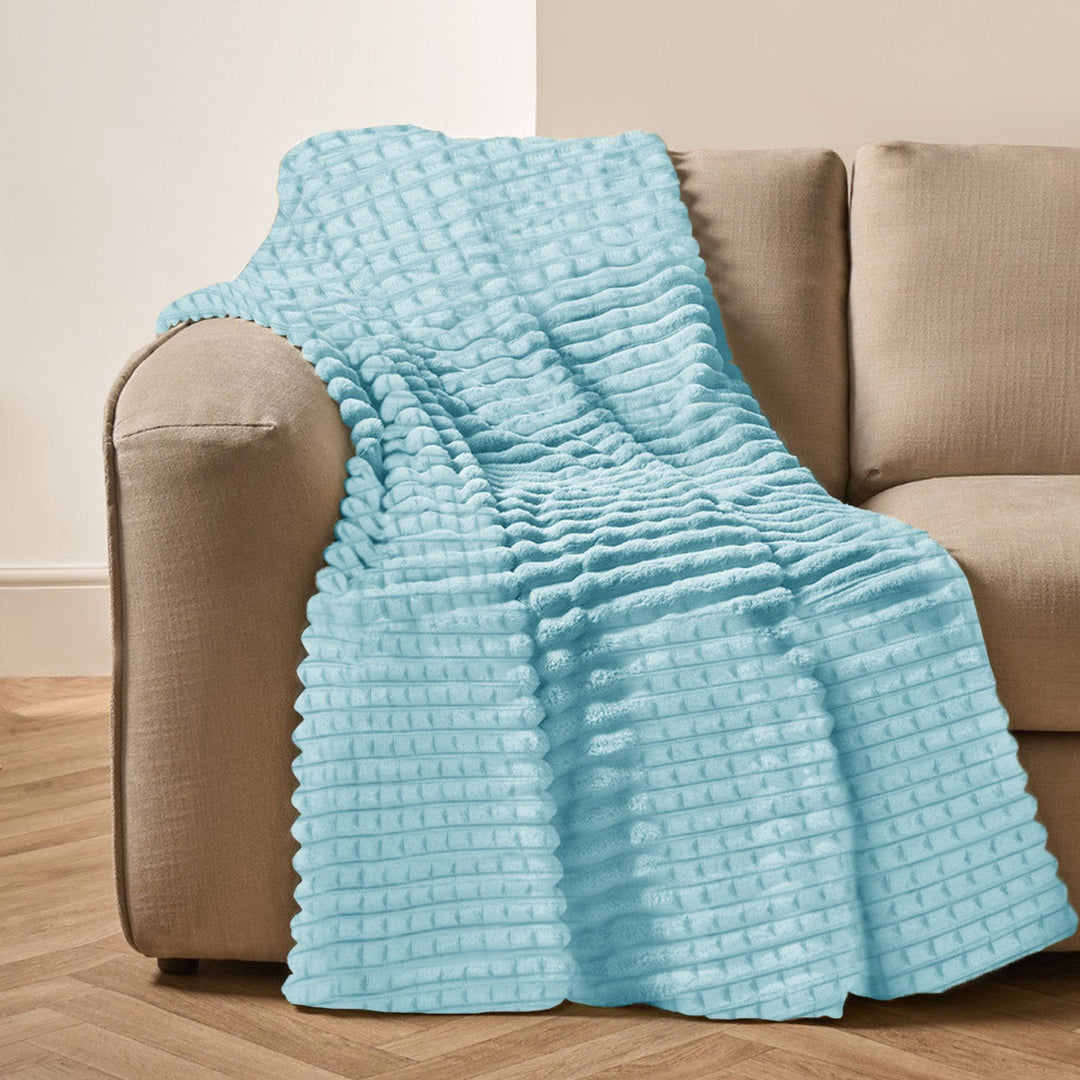 Super Chunky Waffle Plush Soft Blanket - Duck Egg