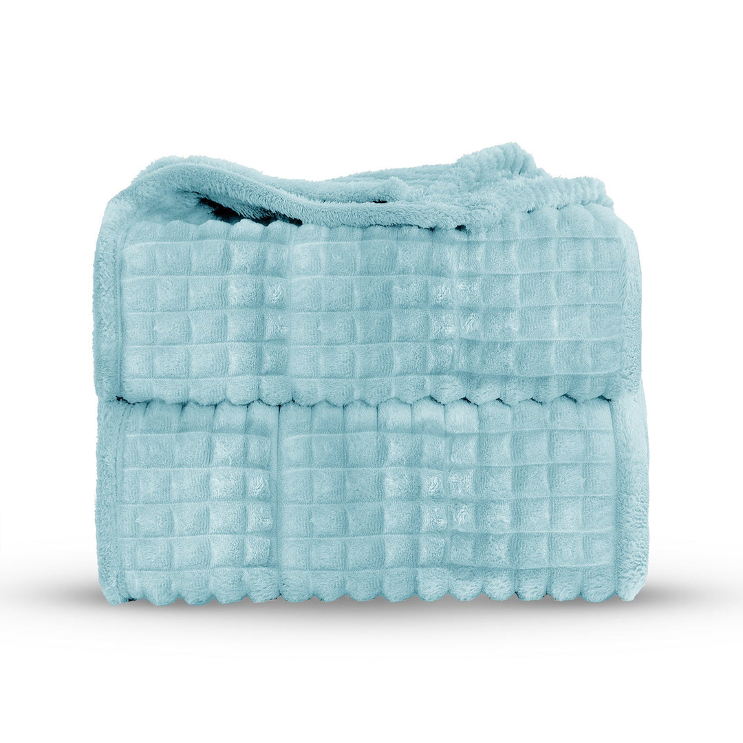 Super Chunky Waffle Plush Soft Blanket - Duck Egg