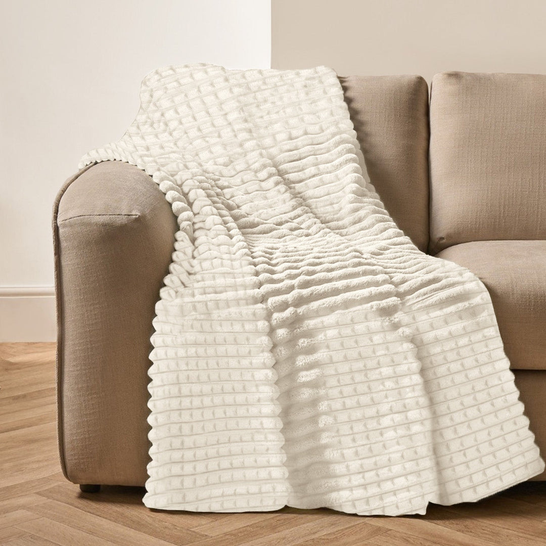 Super Chunky Waffle Plush Soft Blanket - Ivory
