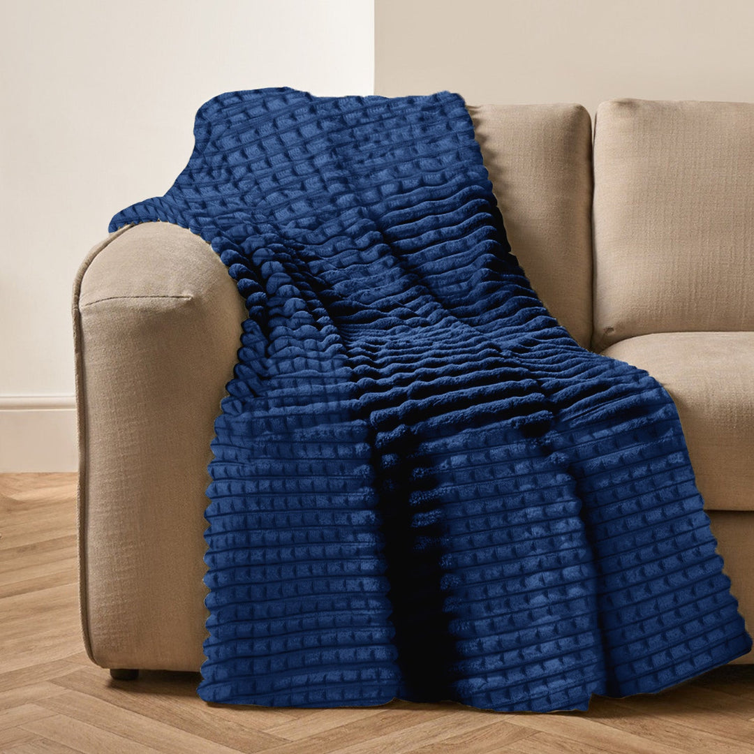 Super Chunky Waffle Plush Soft Blanket - Navy