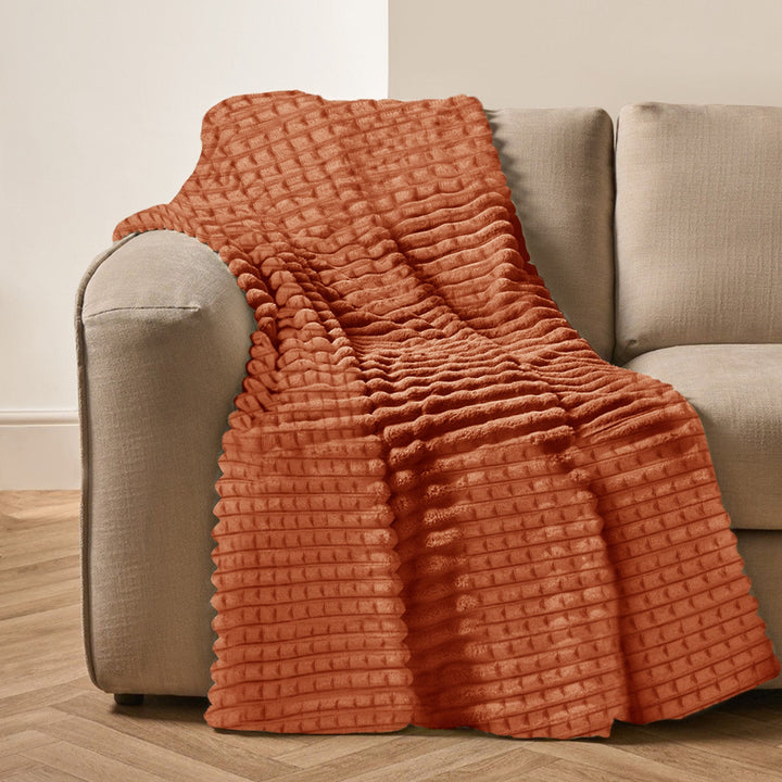 Super Chunky Waffle Plush Soft Blanket - Rust