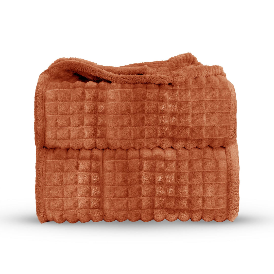 Super Chunky Waffle Plush Soft Blanket - Rust