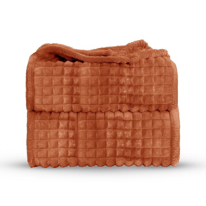 Super Chunky Waffle Plush Soft Blanket - Rust