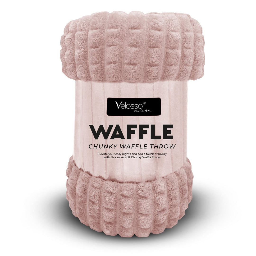 Super Chunky Waffle Plush Soft Blanket - Blush Pink