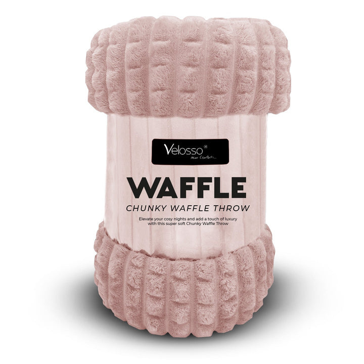 Super Chunky Waffle Plush Soft Blanket - Blush Pink